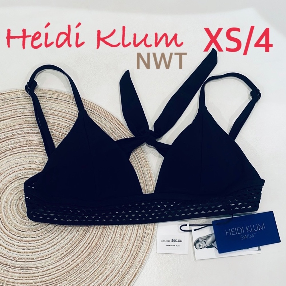 NWT (4) XS HEIDI KLUM swimwear string triangle adjustable tie black crochet top